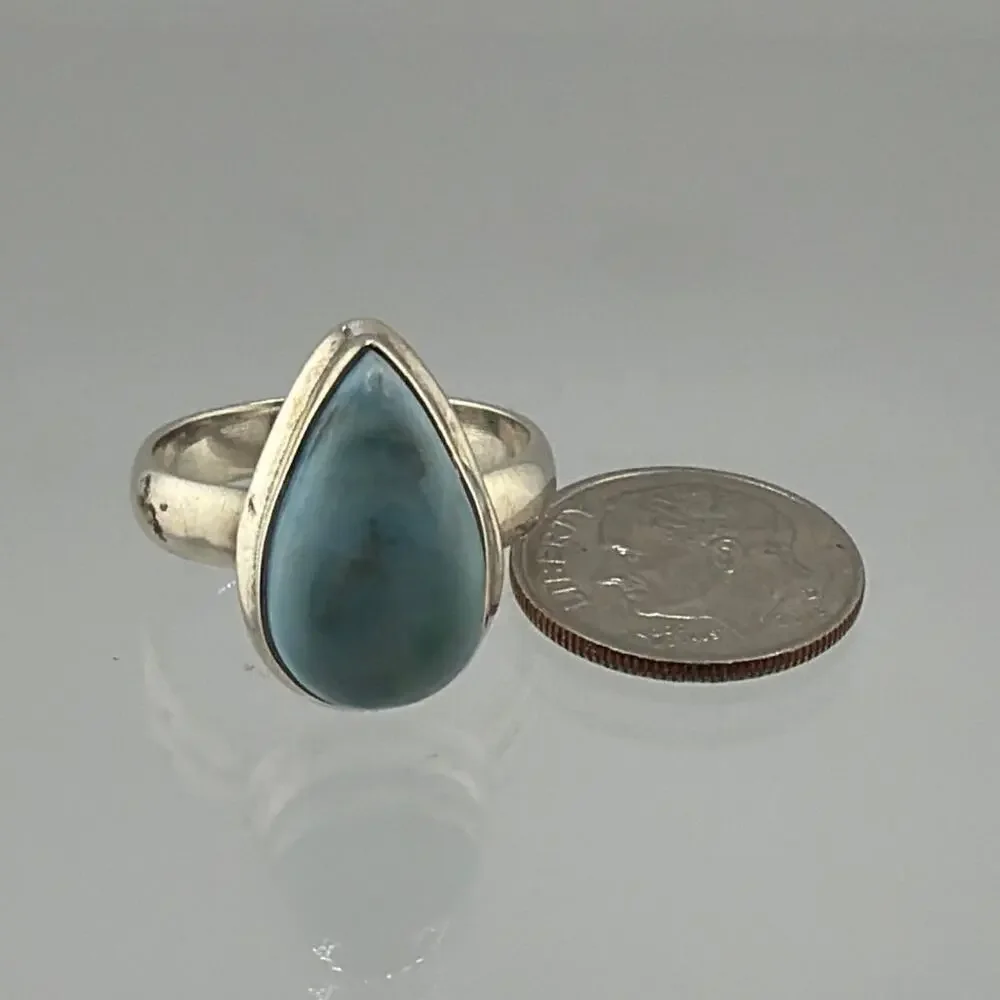Pear Shaped Larimar Sterling Silver Ring Artisan Jewelry 8